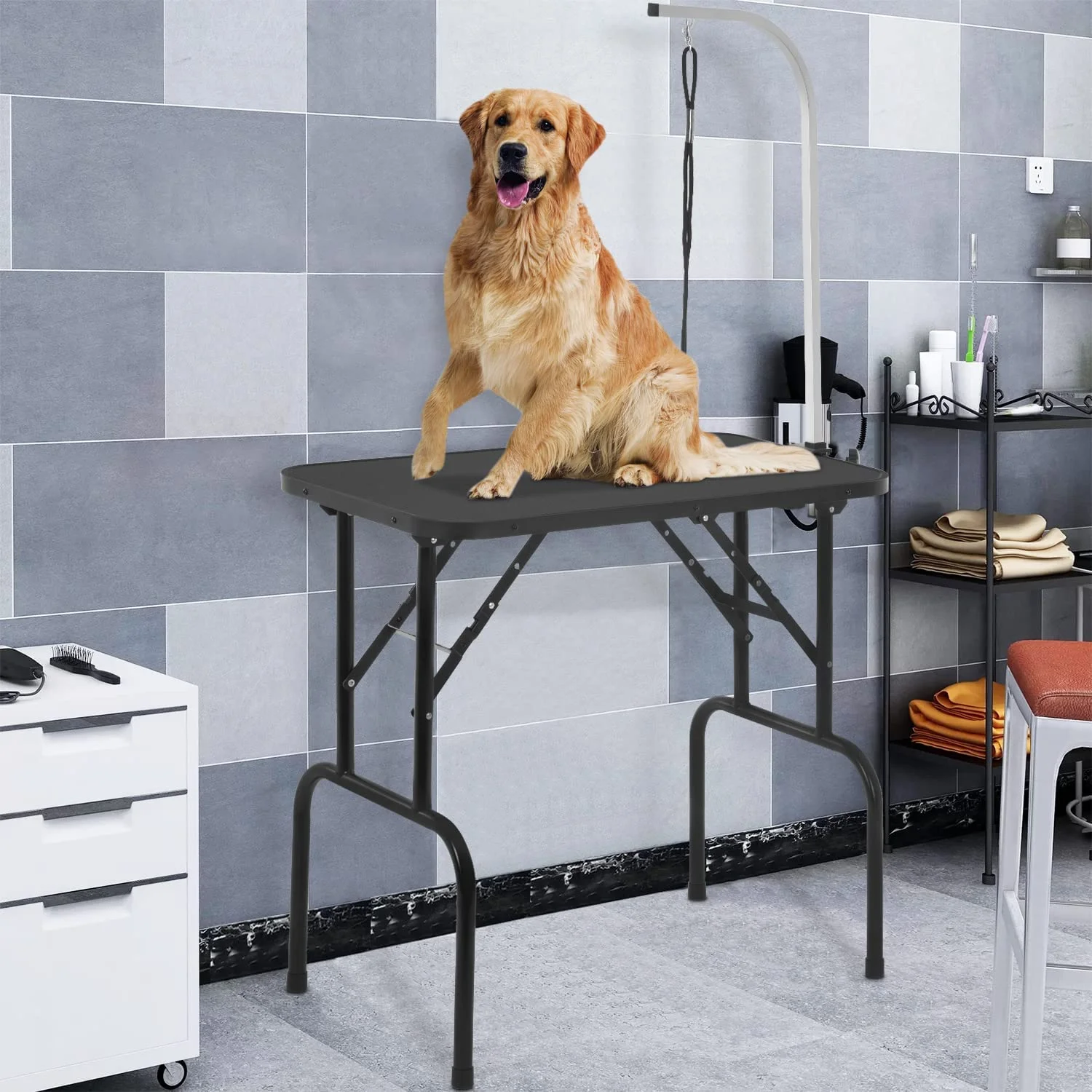 BestPet 32in Pet Dog Grooming Table for Medium Small Dogs Cats Foldable Adjustable No Mesh Tray