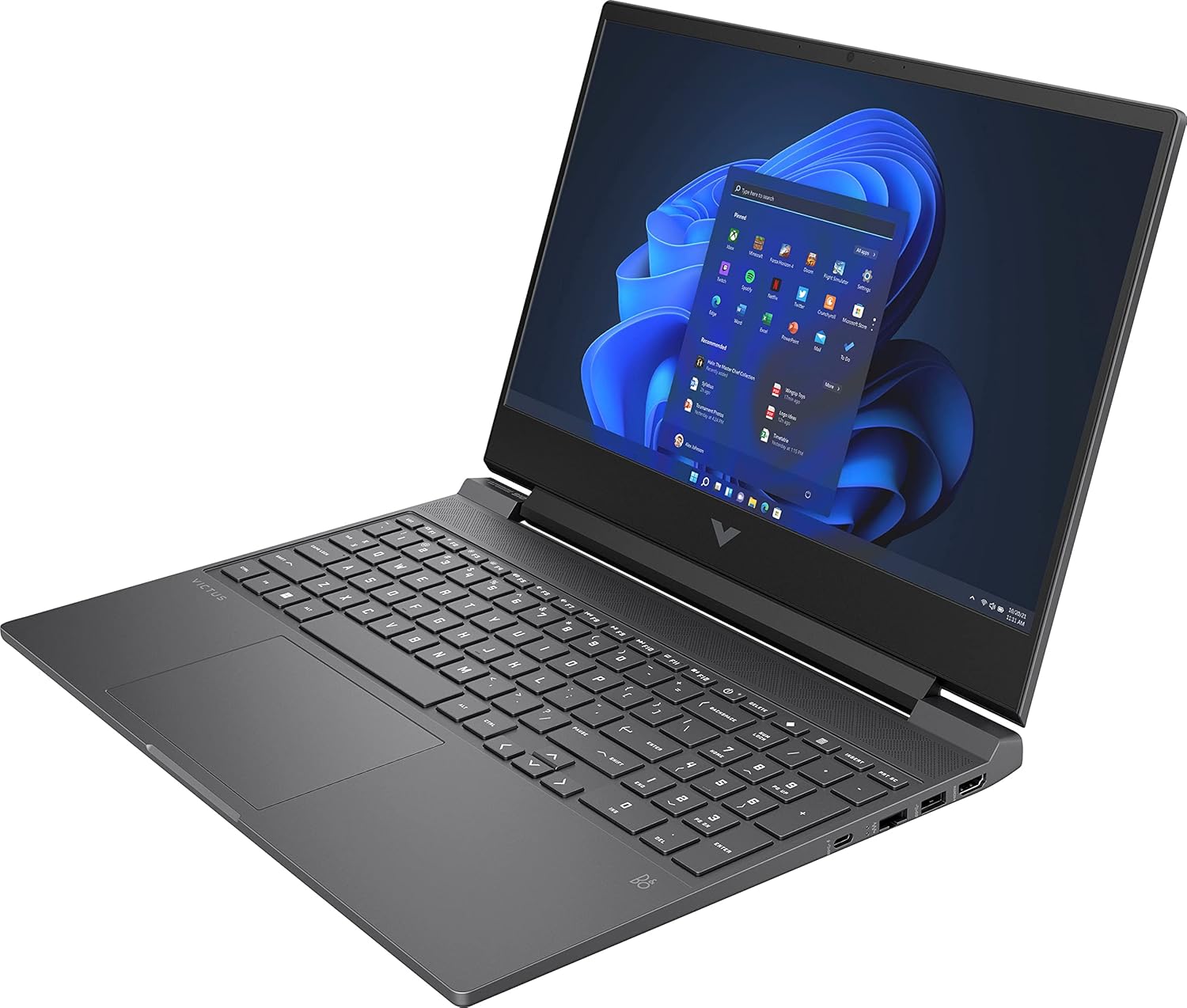 HP Victus 15-FA000 Gaming Laptop, 15.6" 1920 x 1080 144 Hz, Intel Core i5-12450H 8-Core, NVIDIA GeForce GTX 1650 4GB, 16GB DDR4, 512GB SSD, Windows 10 Pro, Backlit Keyboard, Mica Silver
