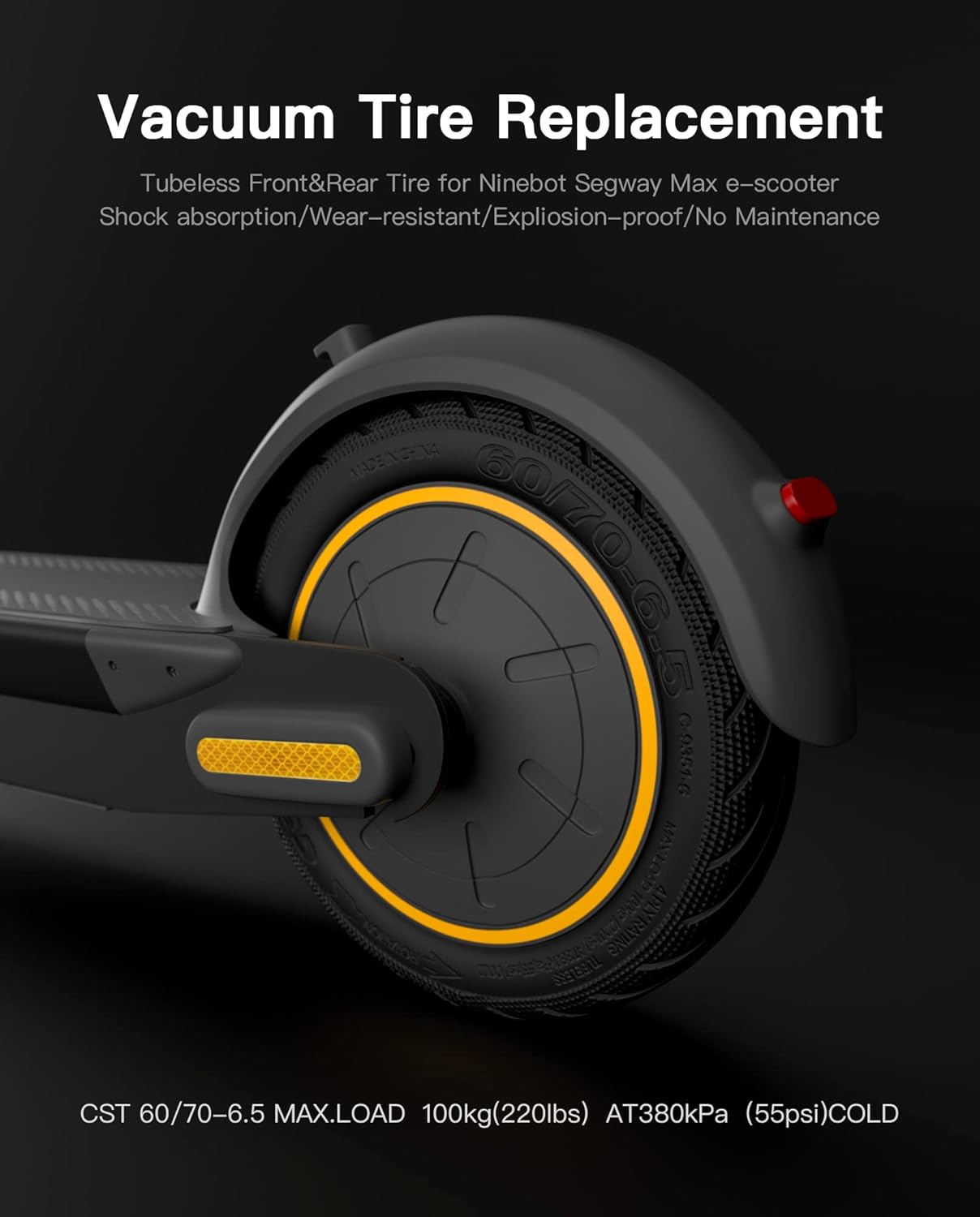STIO Original Tubeless Front Tire Compatible with Ninebot by Segway Max G30 G30LP Electric KickScooter Solid Rubber Vacuum Outer Non-Slip Max-G30 Tire Kick Scooter Original Accessories Pack of 2