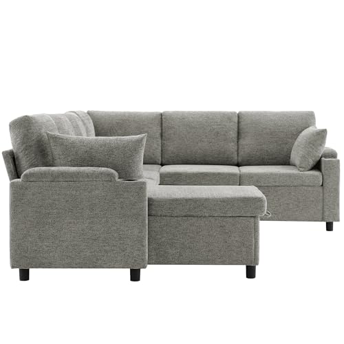 Oversized U-Shaped Sectional Sofa Couch Plush Corduroy Upholstered Modular Deep Seat Sofa&Couch Sectional W/Right Facing Chaise Lounge and 7 Toss Pillows for Home Apartment Living Room Furniture Sets