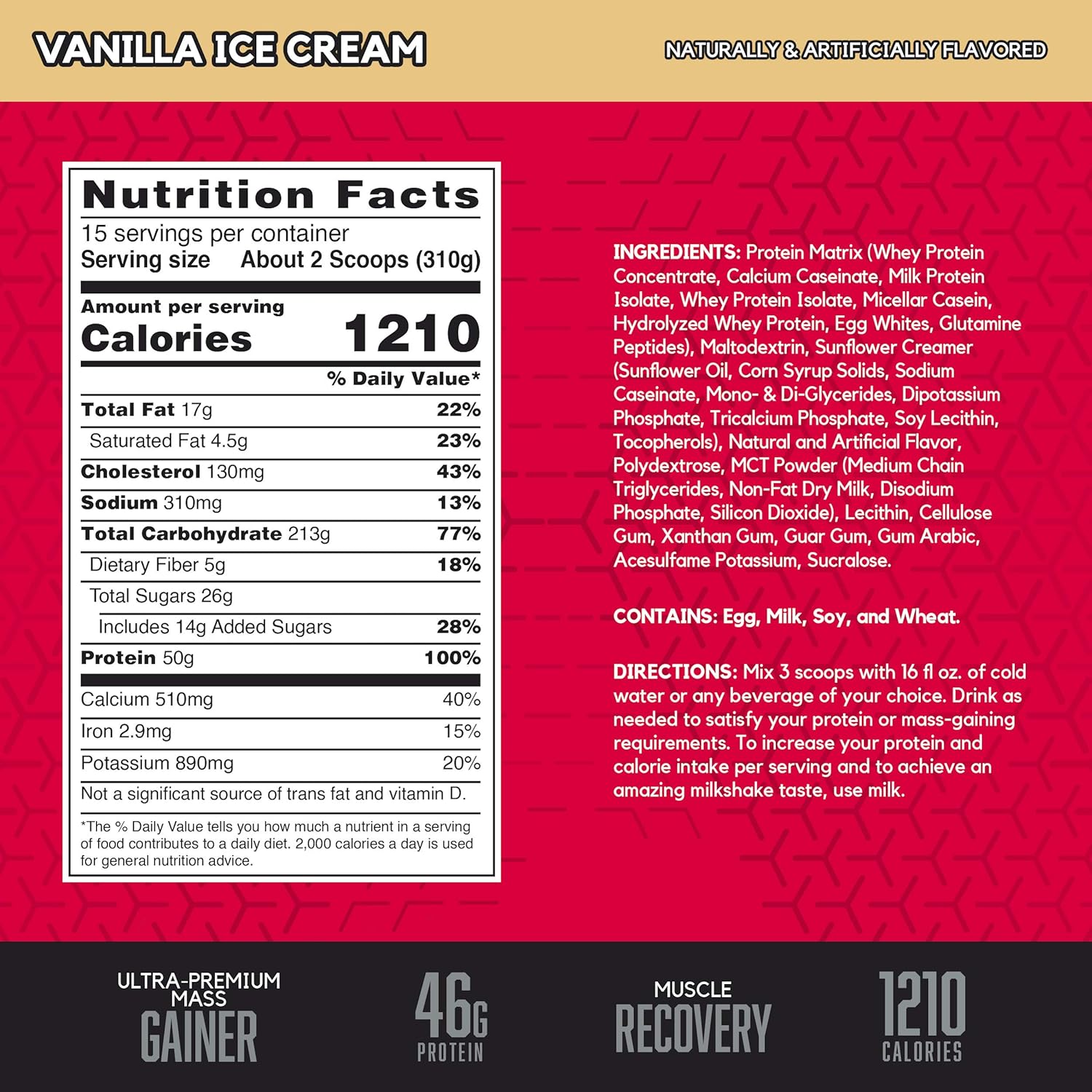 BSN TRUE-MASS Weight Gainer, Muscle Mass Gainer Protein Powder, Vanilla Ice Cream, 10.25 Pound Pack of 2