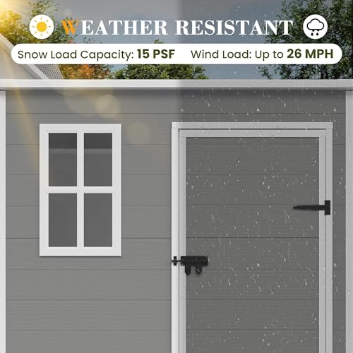 UDPATIO Outdoor Storage Shed 6 x 6 FT, Resin Garden Sheds with Floor Plastic Patio Outdoor Storage Shed with Lockable Door for Tool, Bike, Garbage Gray White