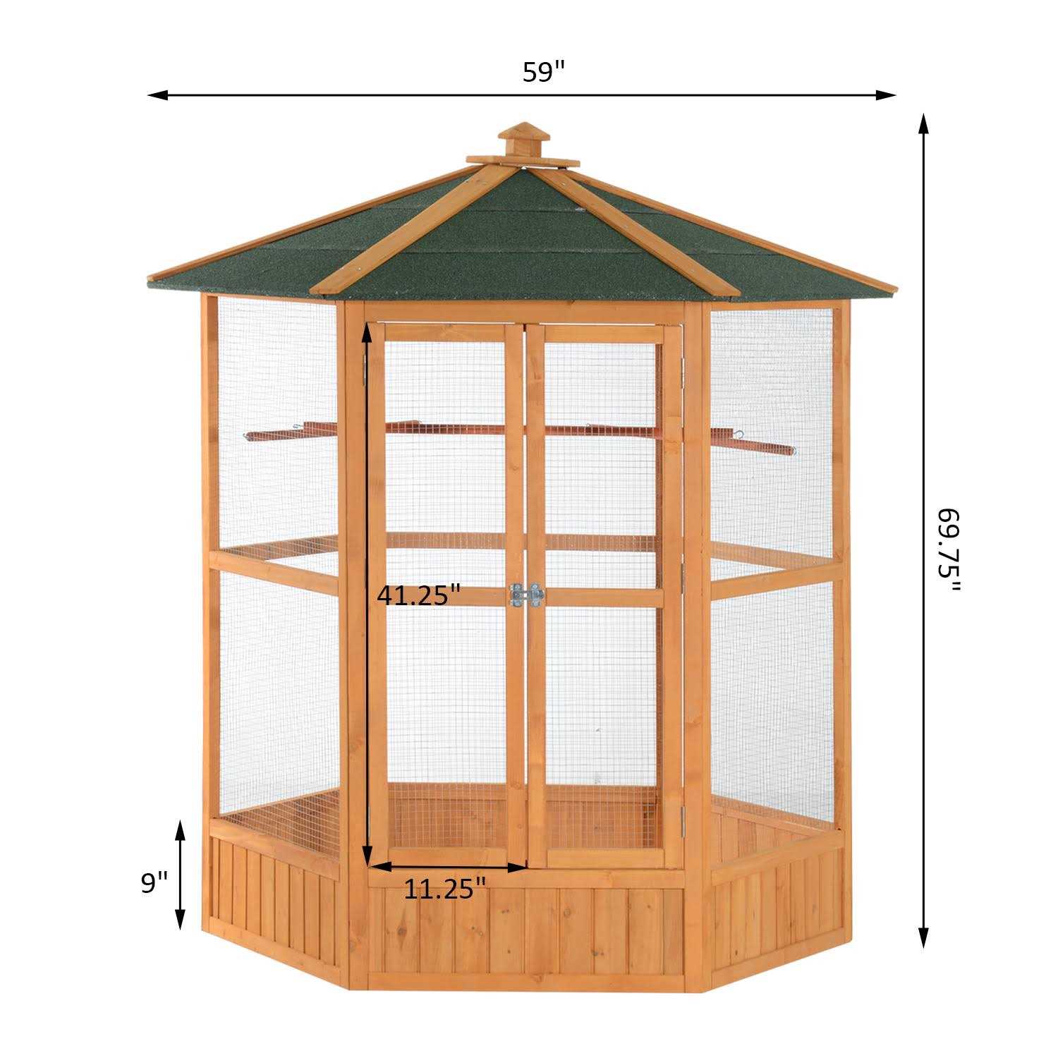 PawHut 69 Large Wooden Hexagonal Outdoor Aviary Flight Bird Cage With Covered Roof - Pet Supplies online store