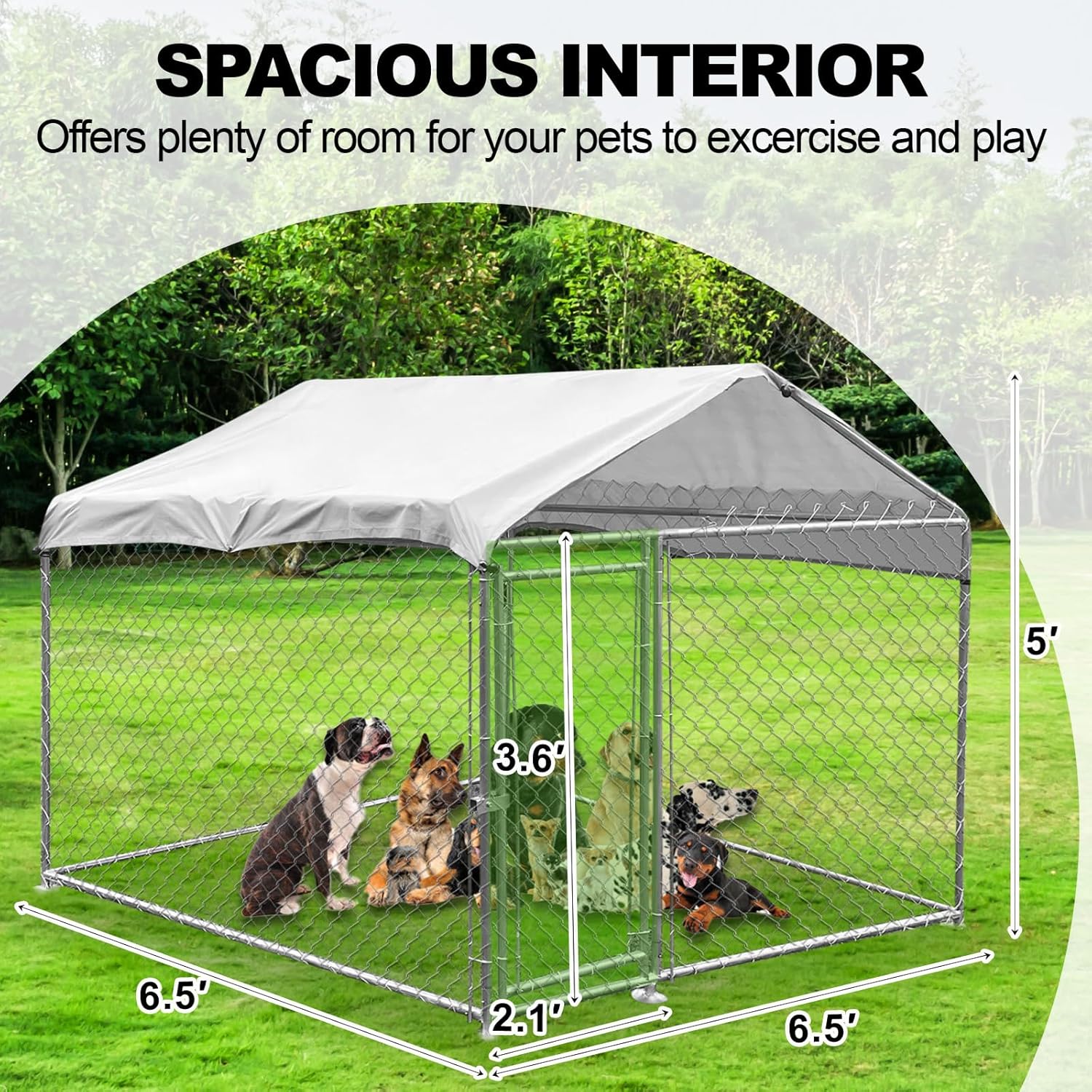 Outdoor Dog Kennel Heavy Duty Dog Cage with Waterproof Roof UV-Resistant Cover Anti-Rust Metal Mesh Fence and Lockable Door Chain Link Dog Exercise Pen Run for Dogs, 6.5x6.5x5 ft