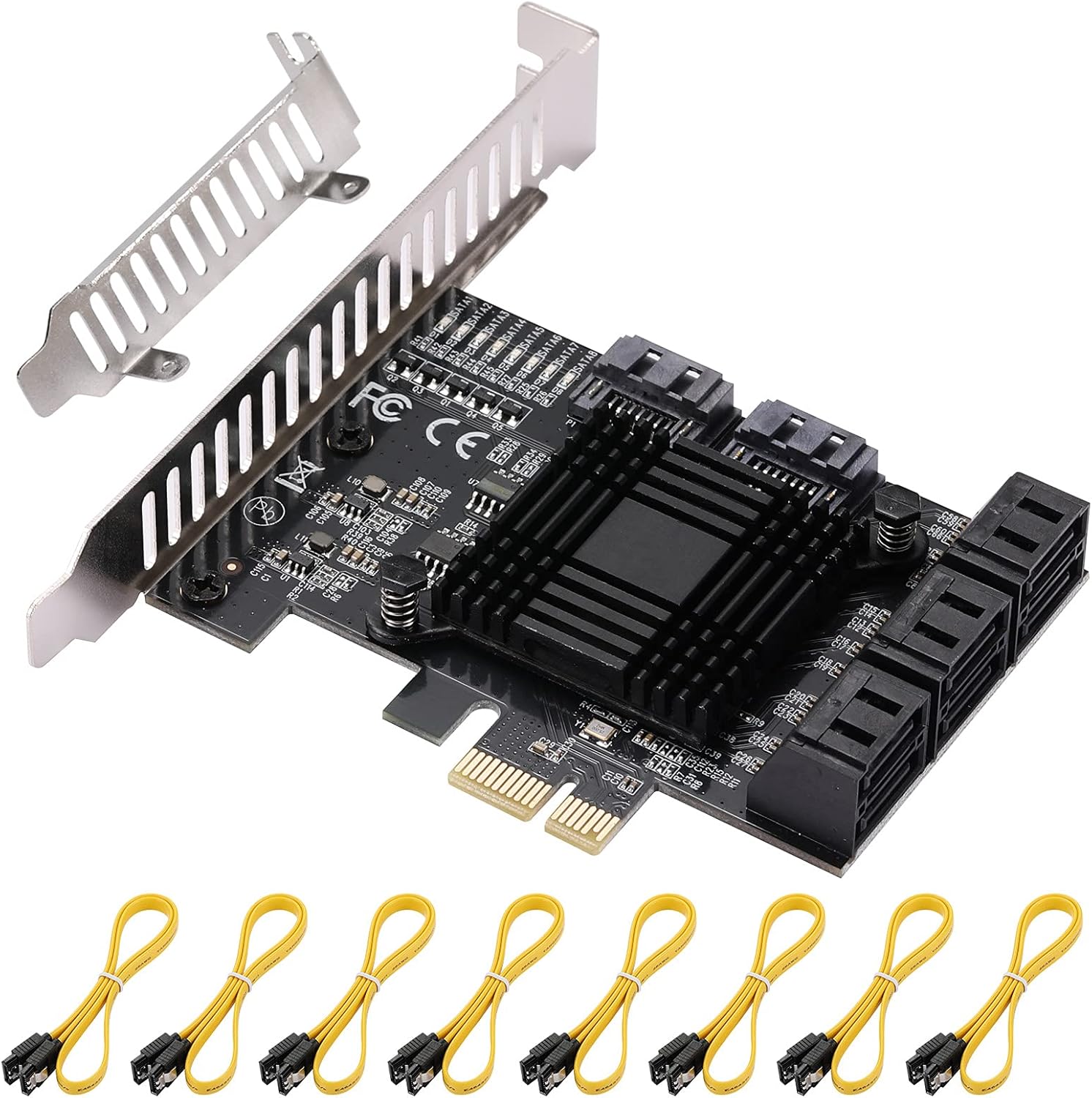 JKTINK PCI Express to 16 ports1X Card, 6 Gbps SATA 3.0 Controller, PCIe Expansion Card, Non-Raid, Supports HDDS, with Low Profile Bracket and 16 Cables, JMB575 ASM1064 Chips