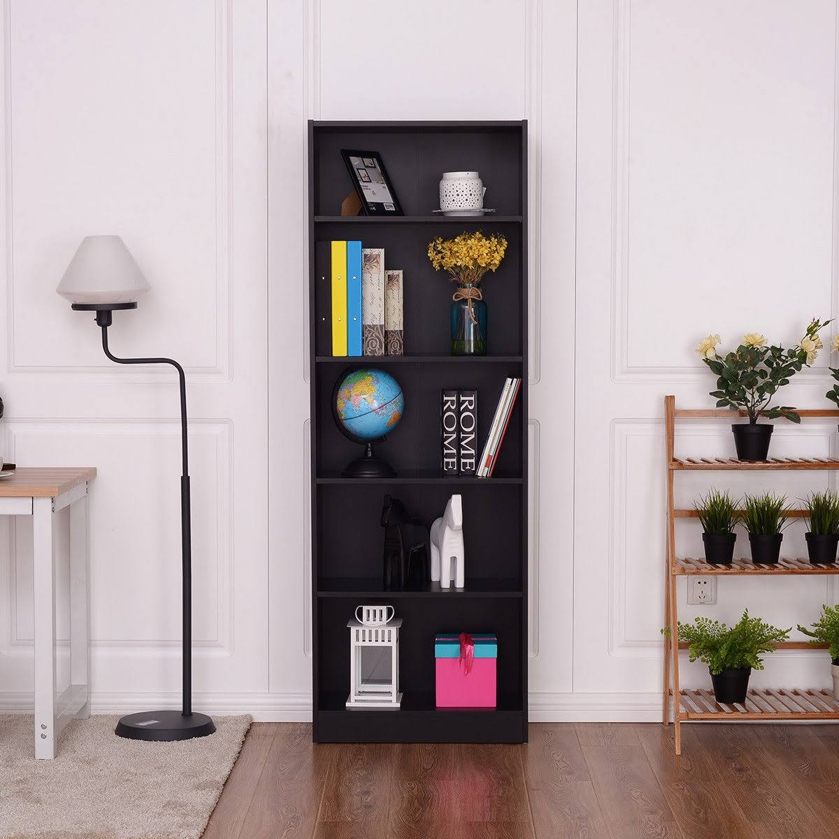 Modern 5 Tier Storage Media Shelf Cabinet Bookcase