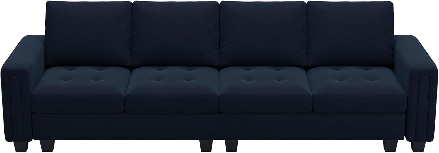 Belffin Velvet Modular 4 Seat Sofa Couch Sectional 4-seat Sofa Couch for Living Room Blue