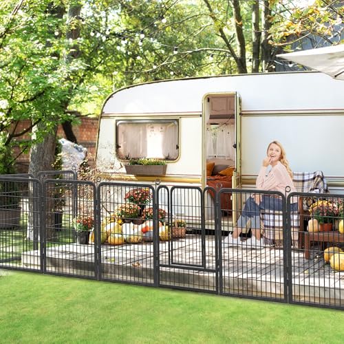 Dog Playpen, 32inch 10 Panels Outdoor Dog Fence Indoor Dog Pen Anti-Rust Pet Puppy Pen Dog Exercise Pen with Lock for Medium Small Dogs, Portable Pet Fence for Yard RV Camping