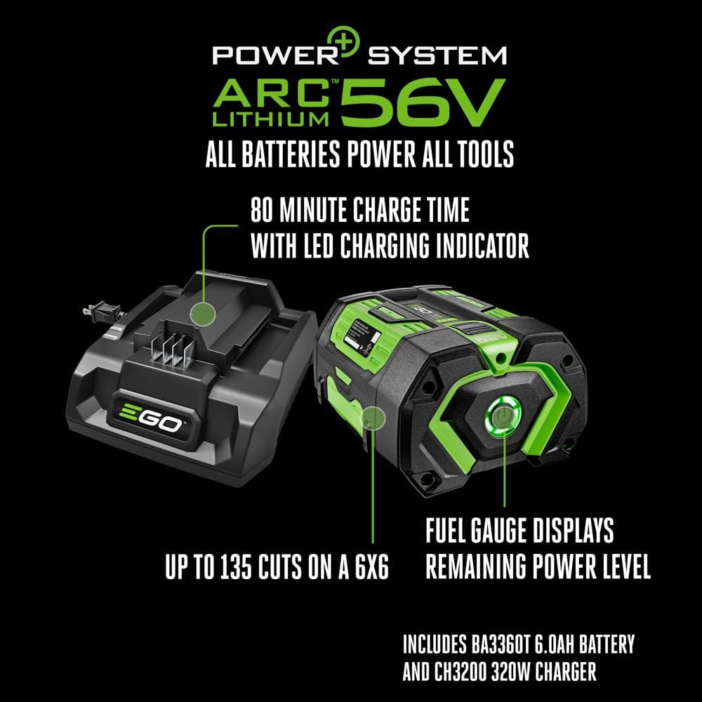 EGO Power+ CS2005 20-Inch 56-Volt Lithium-ion Cordless Chainsaw with Digital Display, LED Work Light, 6Ah Battery and 320W Charger