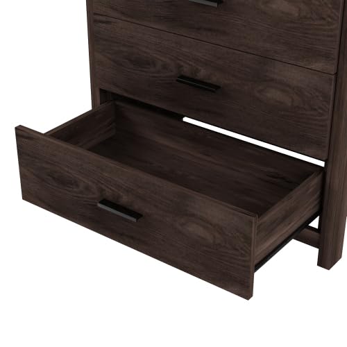 Retro American Country Style Wooden Dresser with 5 Drawer Storage Cabinet for Bedroom, Walnut