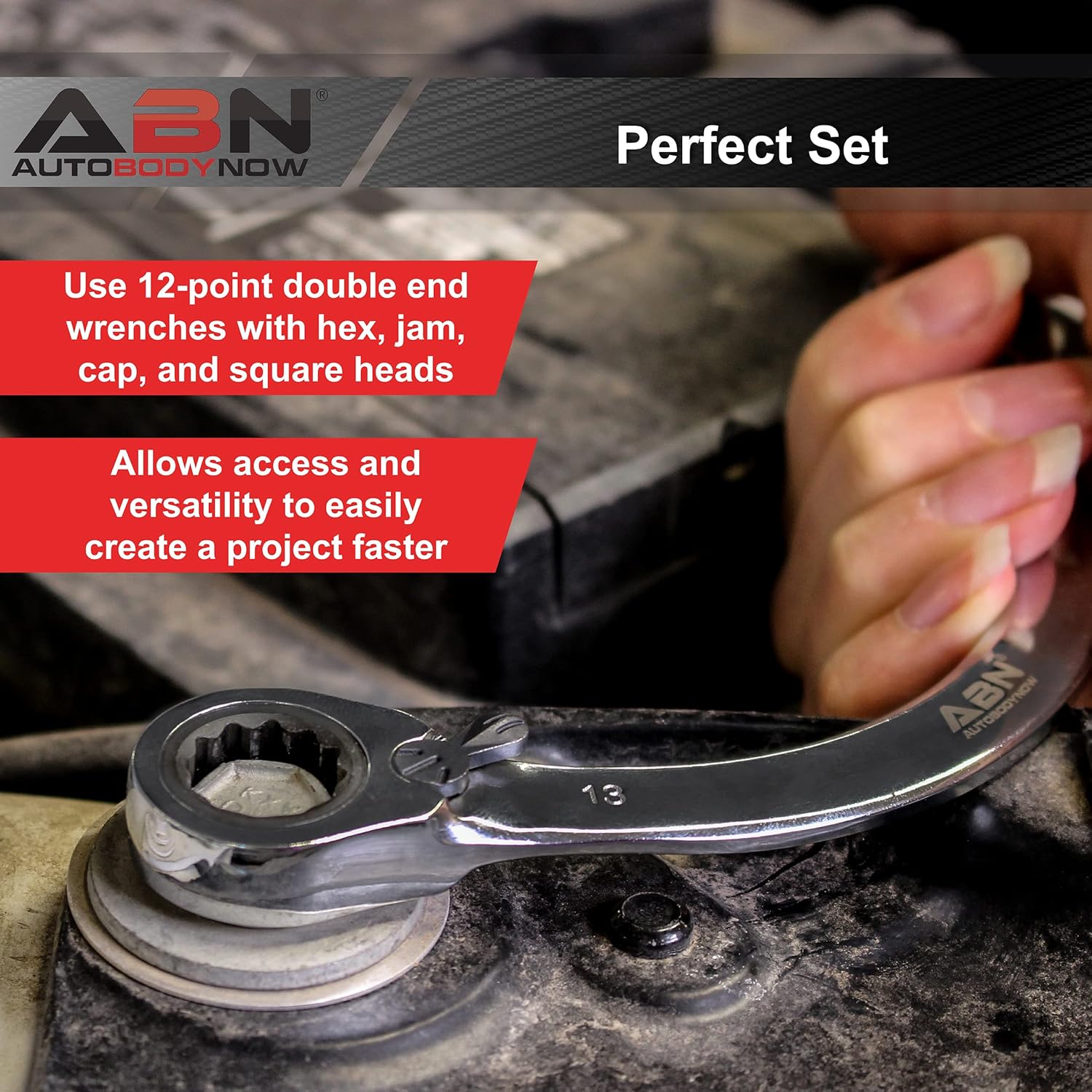 ABN Double Box Ratcheting Wrench Set - 5pc Half-Moon Shaped Metric Wrench Set Double Ended Wrench Set from 10 to 22mm Pack of 2
