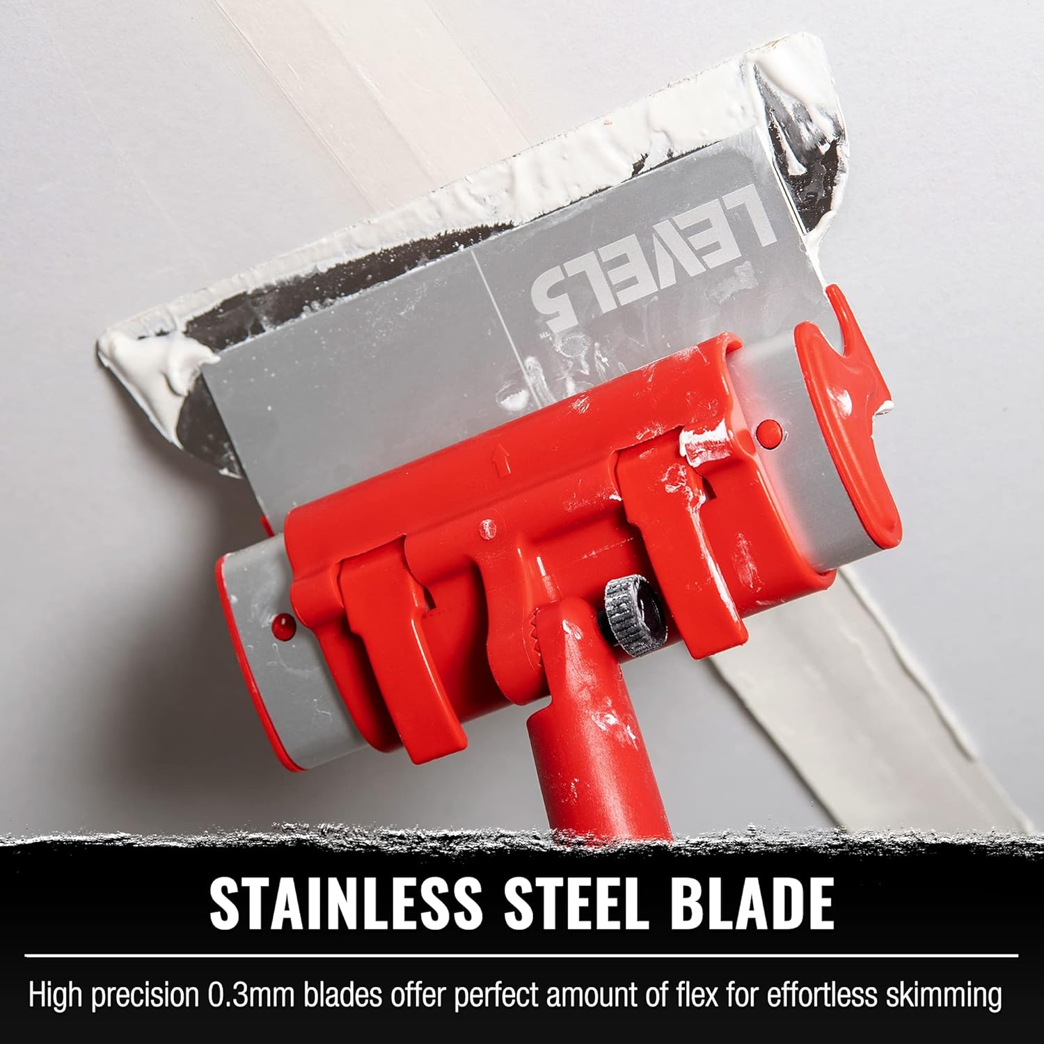 LEVEL5 14" Skimming Blade | Smoothing/Knock-Down Knife | Extruded Aluminum & European Stainless Steel Construction | High-Impact End Caps | Sheetrock Drywall Gyprock Wall-Board Plasterboard | 4-914