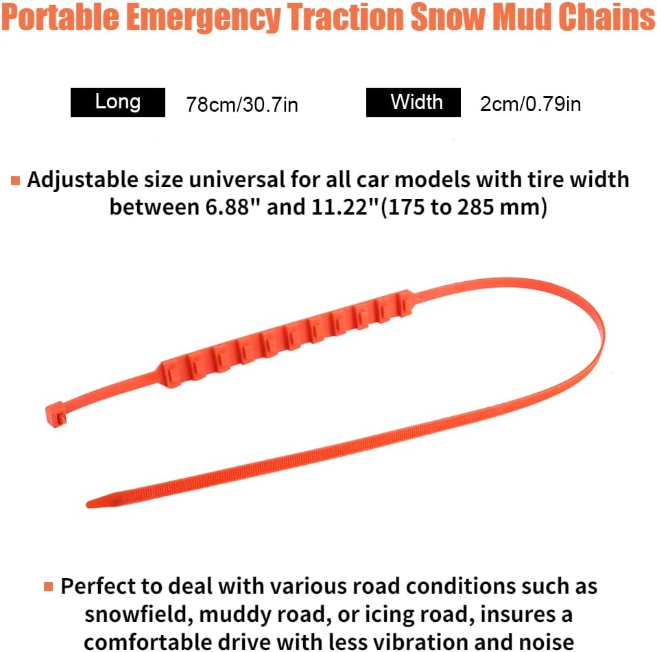 Acouto 78cm Snow Chains Anti-Skid Emergency Snow Tire Chains 20pcs Portable Emergency Traction Snow Mud Chains Nylon Anti Slip Tire Straps Security Chains with Gloves for Car Truck SUV Winter Driving