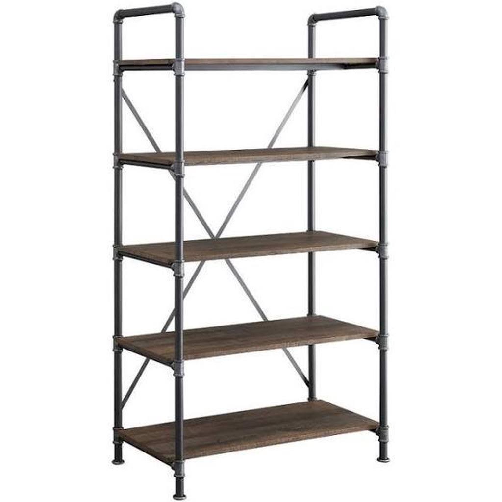 Whalen Distressed Brown Metal 5-Shelf Bookcase Wsl5ips