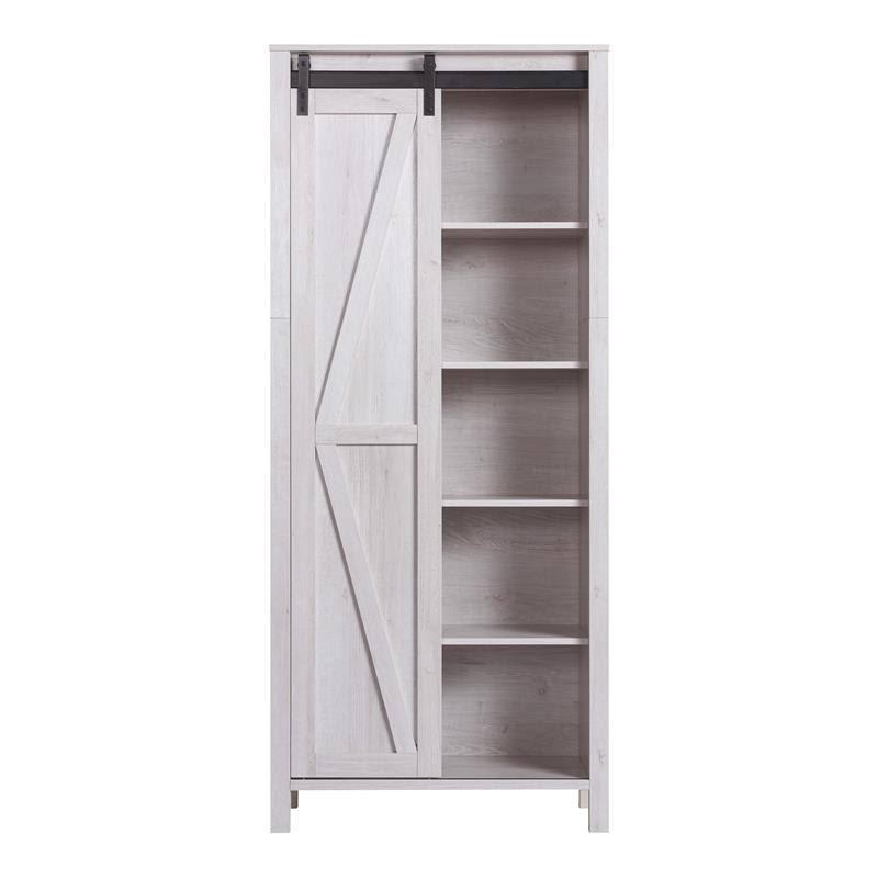 Furniture of America Kleva Transitional Wood Sliding Door Pantry in White Oak - IDI-202800