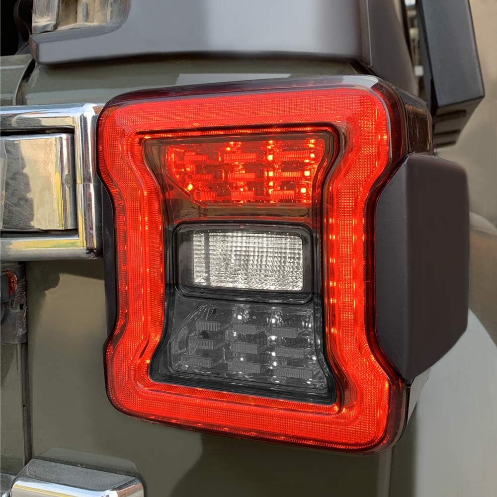 American Modified LED Tail Lights, JL Look Tailights w/Running Light, Brake Turn Signal Lamp and Reverse Lamps Function for 2007-2018 Jeep Wrangler JK/JKU, Pair(Smoked Lens)