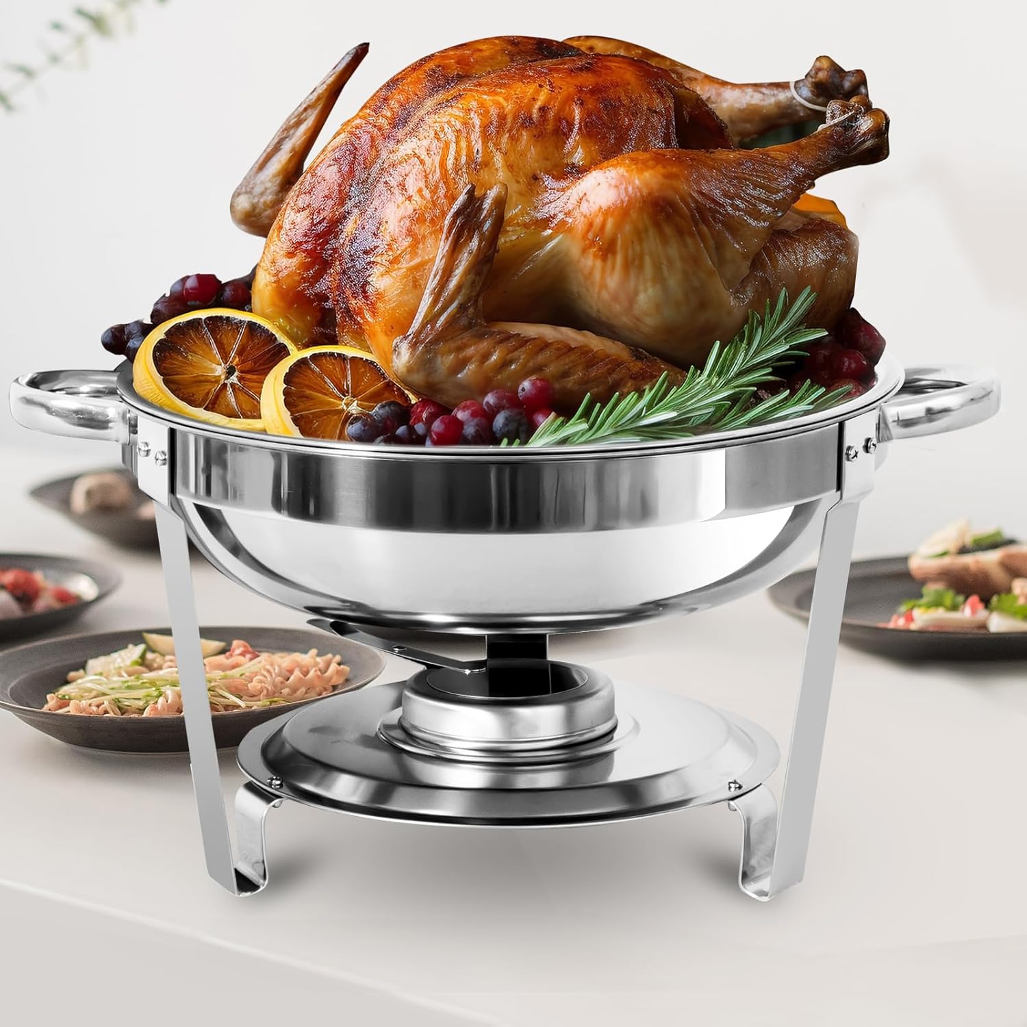 5 Qt Chafing Dish Buffet Set 6 Pack, Stainless Steel Round Chafers and Buffet Warmers Sets with Food and Water Trays for Catering