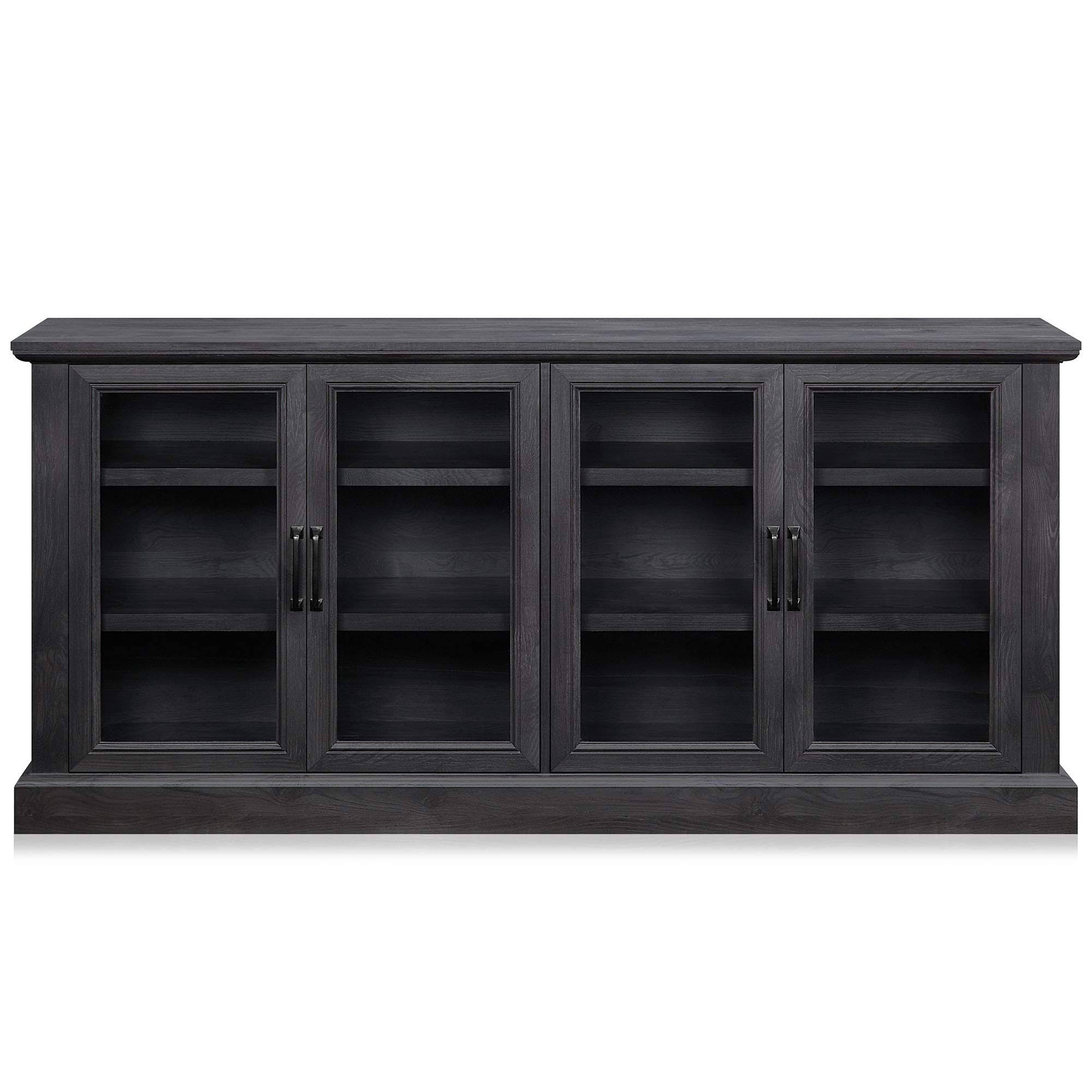 Belleze Liam 70x22 Rustic Farmhouse Wood Sideboard Universal Stand 4 Doors Buffet Cabinet Living Room Glass Storage, Rustic Grey