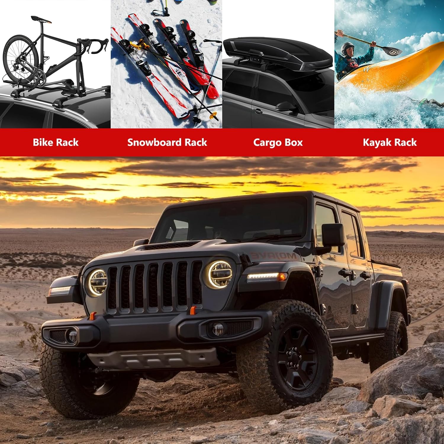 Roof Rack Cross Bars for 2020-2023 Jeep Gladiator and Jeep Wrangler 2007-2023(ONLY FIT Hard Roof Top), Heavy Duty Aluminum Roof Rack for Kayak Cargo Carriers Luggage(Max Loading 260lbs)