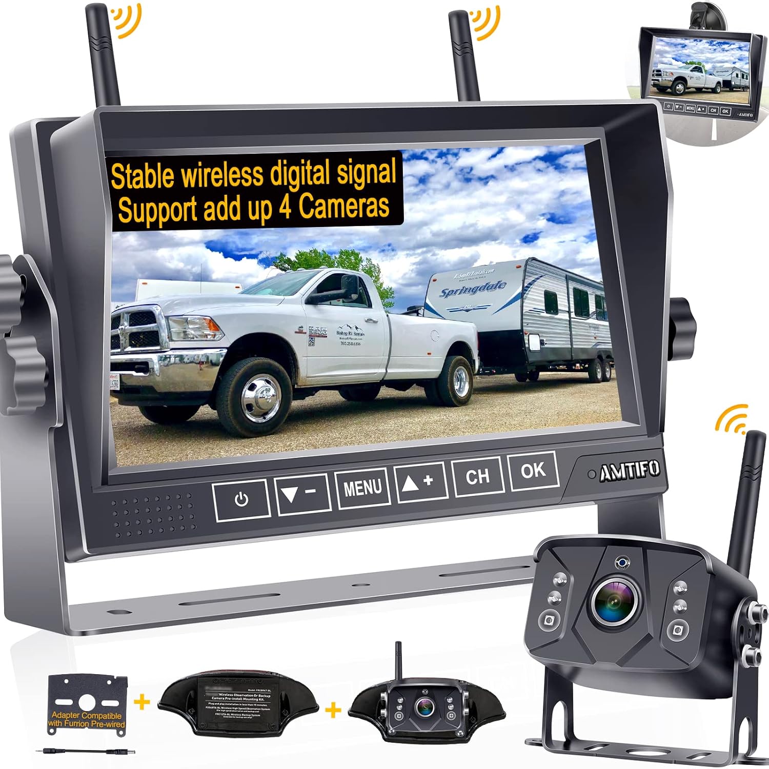 AMTIFO A7 HD 1080P Digital Wireless Backup Camera with 7 Inch DVR Monitor Newest Version High-Speed Rear View Observation System Stable Signals for RVs,Trucks,Trailers,5th Wheels IR Night Vision