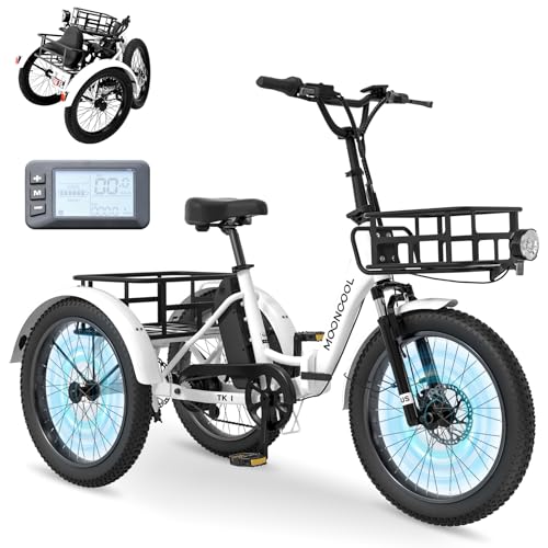 MOONCOOL Electric Tricycle Trike for Adults 350W 36V Removable Battery 24/26 Inches 7 Speeds 3 Wheels Electric Bikes Bicycle for Adults, Three Wheel Electric Cruiser Tricycle