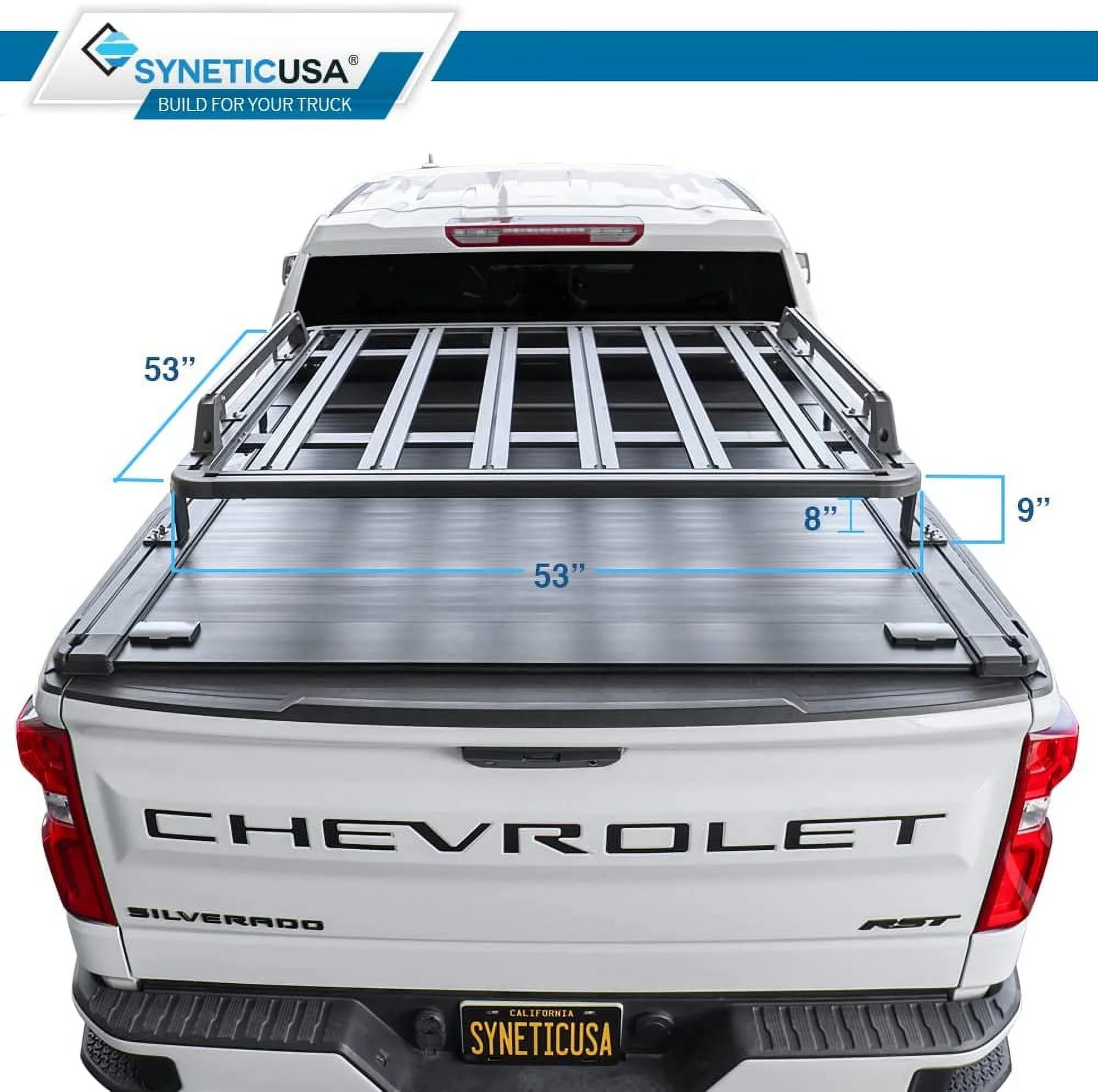 Syneticusa Retractable Hard Tonneau Cover Fits 2014-2022 Chevy Silverado/GMC Sierra 1500 5'8" (69.9”) Bed with Rack Kit Aluminum Matte Black Low Profile Waterproof Off Road