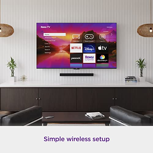 Roku TV Wireless Soundbar 2023 | Soundbar Exclusively for RokuTV with Enhanced Stereo Sound, Clear Dialogue, and Simple Wireless Setup,Black