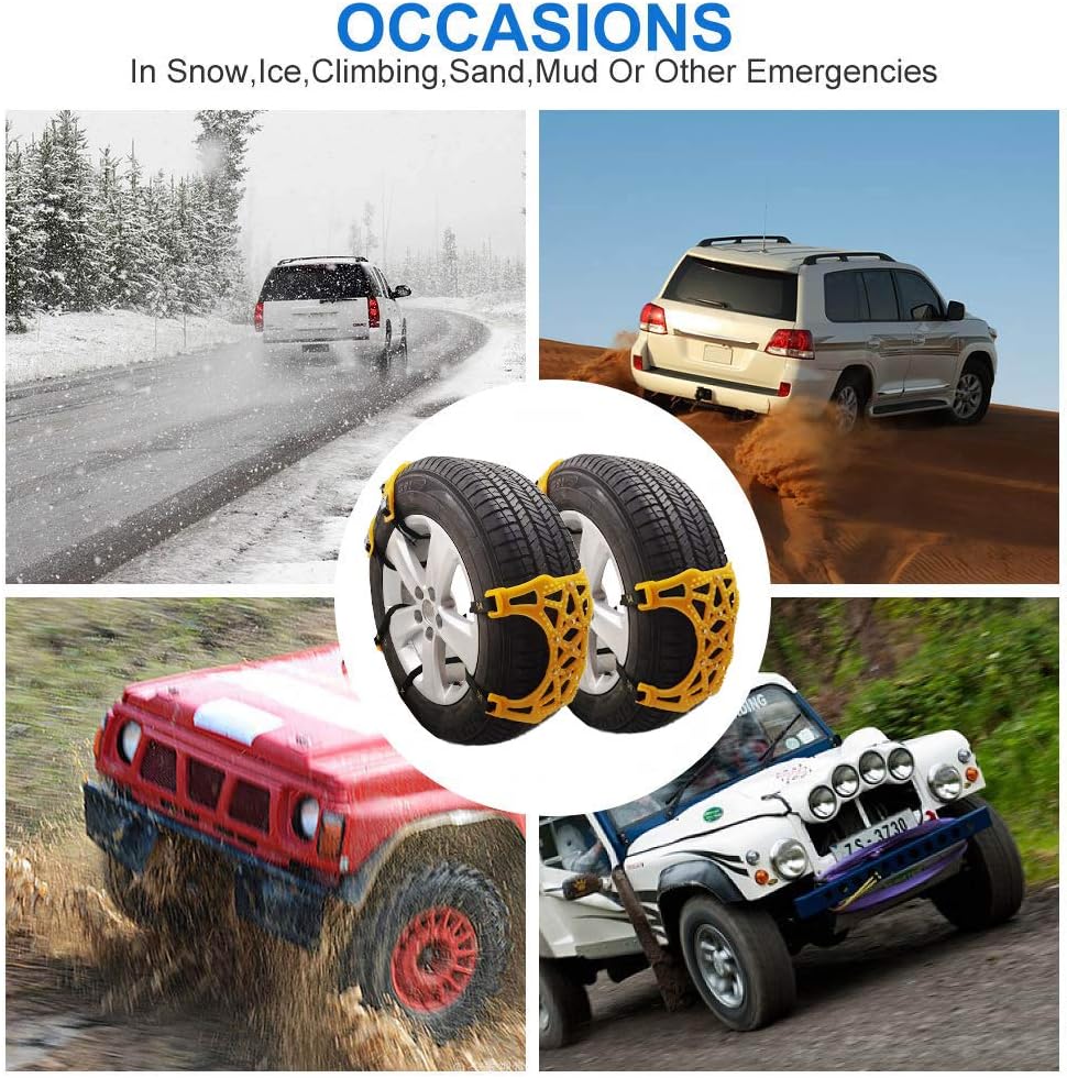 Soyond Snow Chains Car Anti Slip Snow Tire Chains Adjustable Anti-Skid Chains Car Tire Snow Chains for Car/SUV/Trucks Tire Width 6.4-10.9" 165-275mm Pack of 2