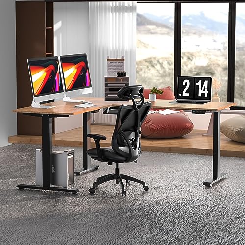 Upgrade Version 63 * 55 inch L Shaped Electric Adjustable Height Standing Desk, Corner Stand Up Desk, Sit Stand Computer L Desk for Gaming Office