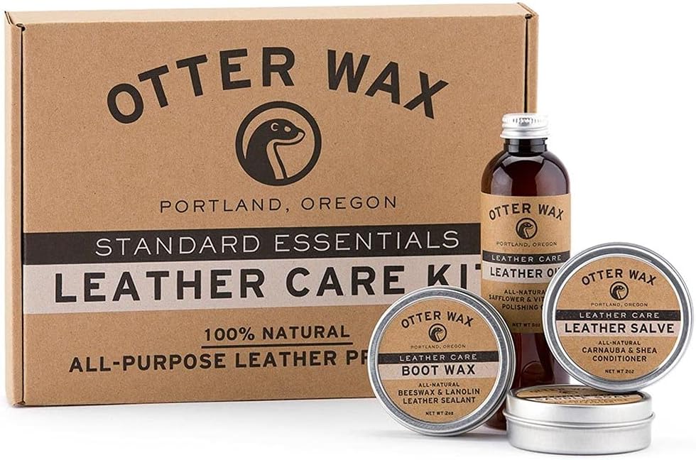 Otter Wax Leather Care Kit | 100% All-Natural Leather Care Products | Made in The USA | Includes Saddle Soap & Leather Salve | Color Safe | Ideal for Shoes, Boots, Jackets, Car Interiors