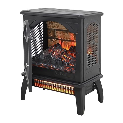 1500W Electric Fireplace,18” Infrared Freestanding 11 Temperature Mode Stove Heater for Indoor Use W/ 3D Realistic Flame,Firewood,Furnace Block Effect Background & Remote,Overheat Safety Protection