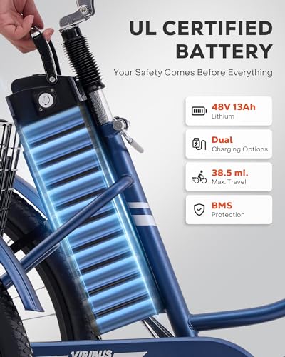 Viribus Electric Trike for Adults, 7 Speed Electric Tricycle for Adults with 48V 13Ah Battery, Front Suspension, 350W Motor, 3 Wheel Electric Bikes for Adults 24 26 inch Dual Chain, E Trike, Etrike
