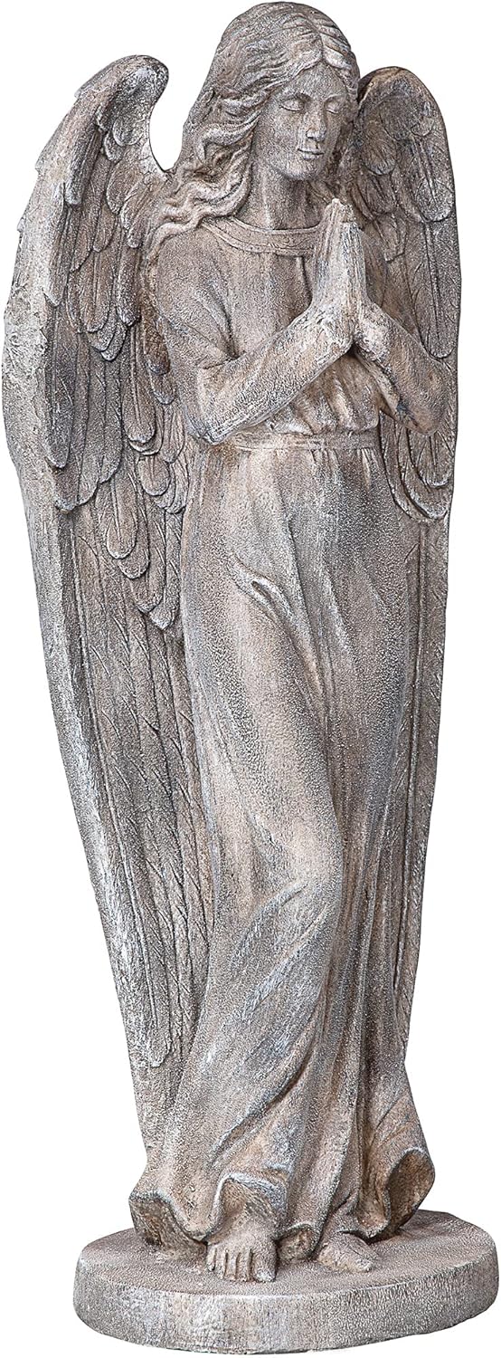 Design Toscano FU63854 Praying Angel of Mercy Outdoor Garden Statue, 18 inches wide, 46 inches tall, Handcast Polyresin, Gray Stone Finish