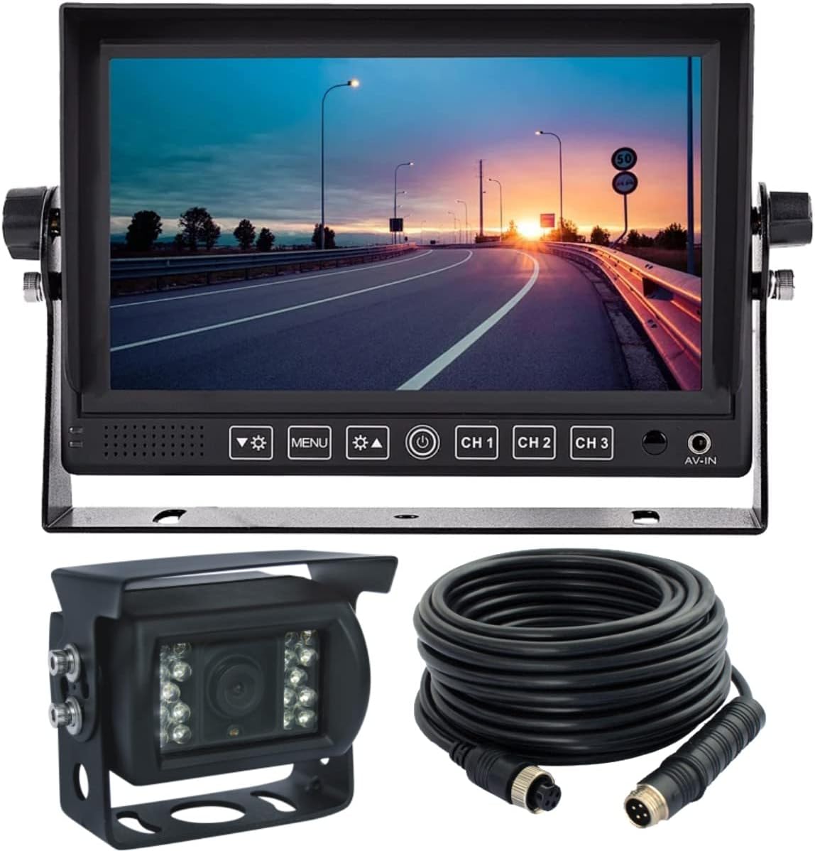 Rear/Front View Backup Camera System Reversing Kit Wired 7 LCD Monitor,Night Vision,IP69K Waterproof Camera for Tractor/Motorhome/Bulldozer/Camper/Van/Pickup/Heavy Equipment/Forklift/Skid Loader