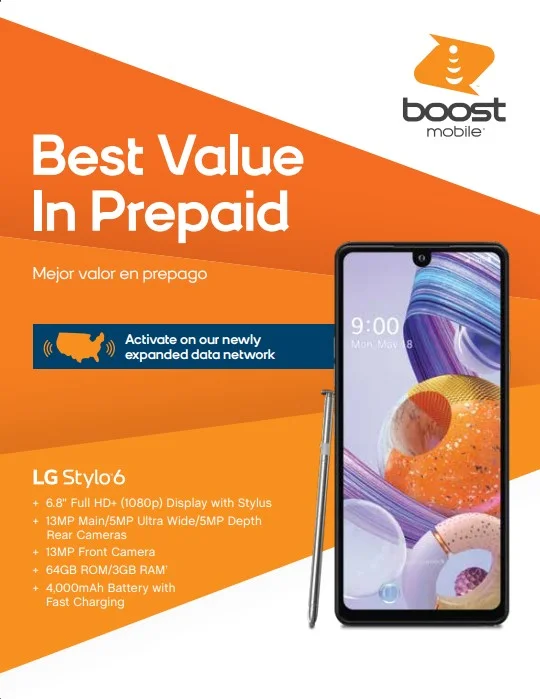 Boost Mobile LG Stylo 6, 32GB, White - Prepaid Smartphone