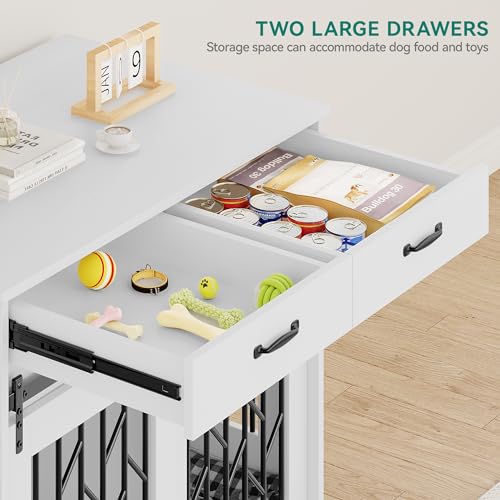 YITAHOME Dog Kennel Furniture for 2 Dogs, 39 inch Double Dog Crate with Storage Drawers, Indoor Wooden Dog House Heavy Duty for 2 Small Medium Dogs, Brown