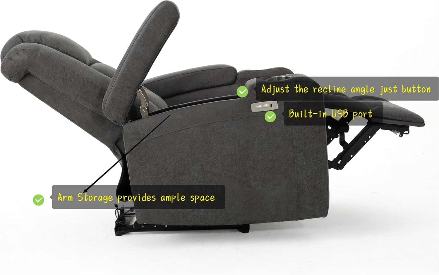 Elegant Power Recliner Chair with USB, Arm Storage, and Cup Holders -Multipurpose and Sturdy