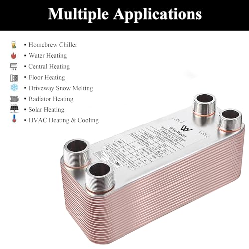 Heat Exchanger Plate Copper/SS316L 10-100 Plates 4"x12" MPT 1" Floor Heating, Snow Melting, Water Heating