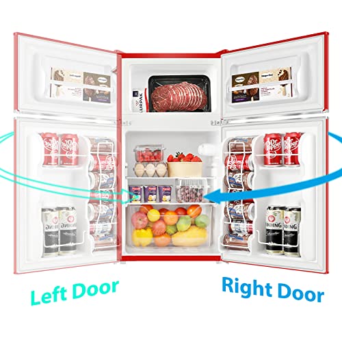 BANGSON Mini Fridge with Freezer, 3.2 Cu.Ft Small Refrigerator, 5 Settings Temperature Adjustable, Low Noise Refrigerator, 2 Door Mini Fridge for Apartment, Home, Office and Dorm, Silver