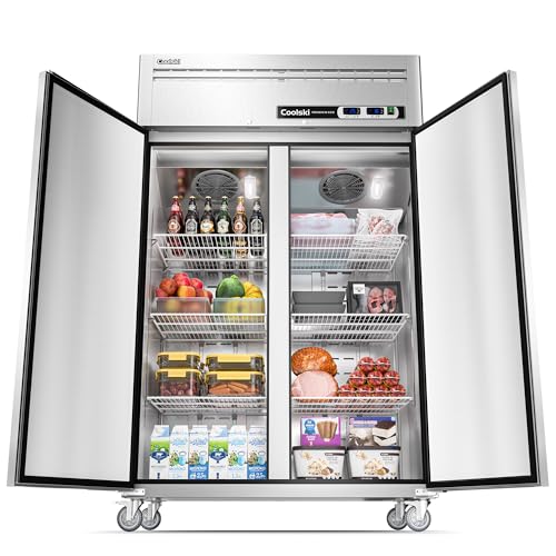 Dual Temp Commercial Refrigerator Upright 72" W, 54 Cu.ft Reach in Commercial Refrigerator and Freezer Combo for Restaurant, Kitchen, Garage, Food Truck, School, Church
