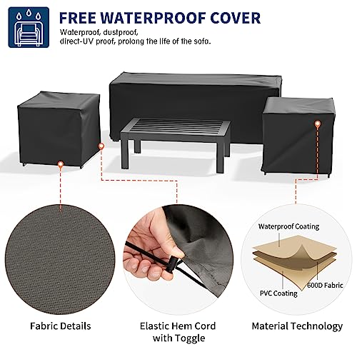 UDPATIO 8 Piece Aluminum Patio Furniture Set, Oversized Modern Outdoor Furniture Set with Olefin Fabric Cushion for Patio Deck Backyard, Dark Grey(with Waterproof Covers)