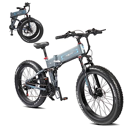 PEXMOR Electric Bike for Adults, 750W(Peak 1000W) 30MPH | Full Suspension Mountain Ebike, 60+ Miles 48V 12AH Removable Battery, 26 Fat Tire Foldable Commuter Electric Bicycle 21 Speed, UL2849
