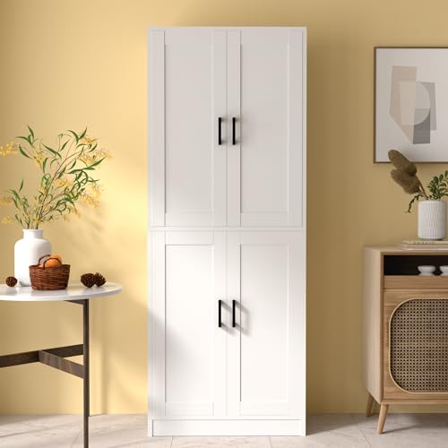 Black Kitchen Pantry Cabinet, 71" Tall Kitchen Storage Cabinet with doors, Freestanding Wooden Storage Cabinet for Kitchen, Dining room, Hallway