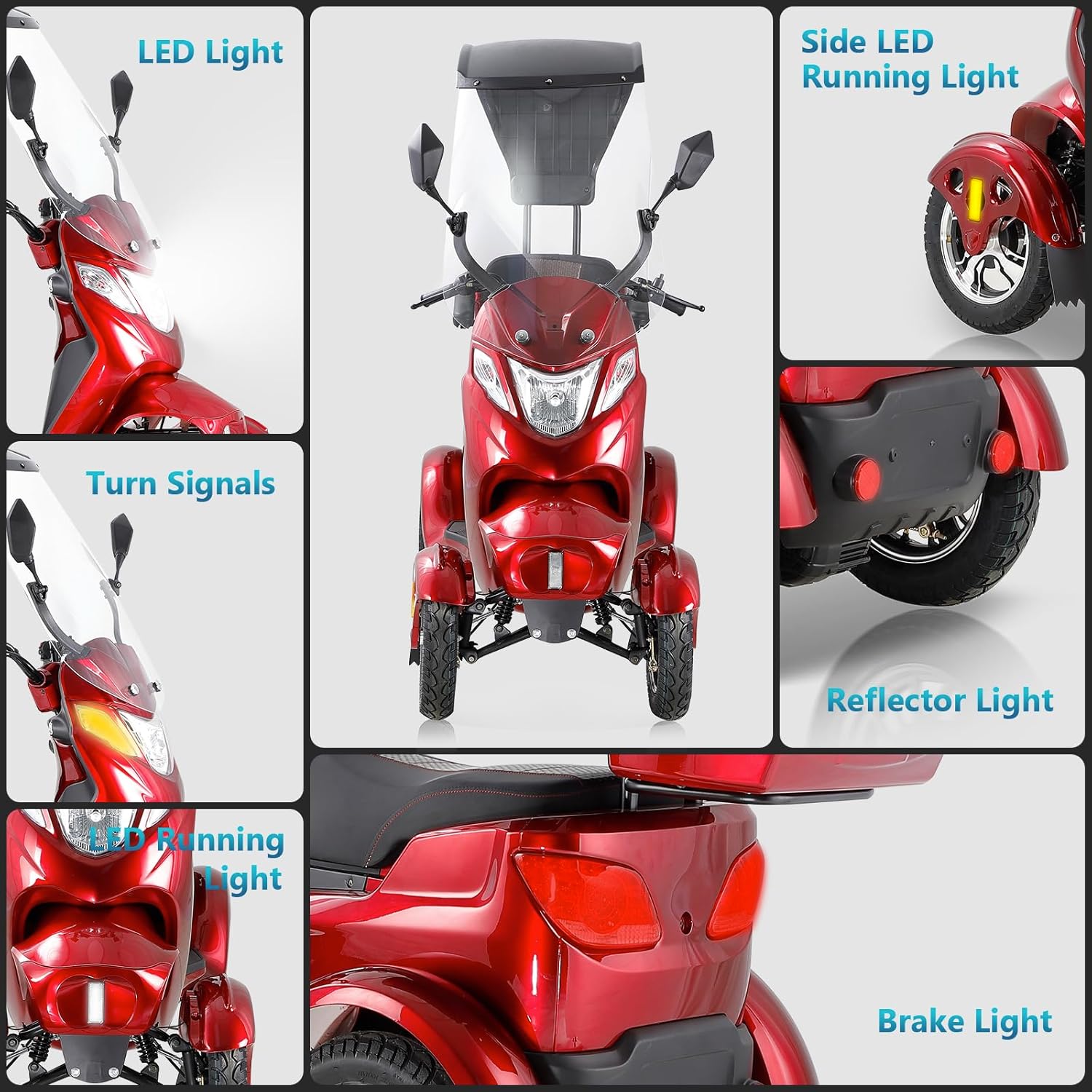 Mobility Scooters for Seniors, 4 Wheel Powered Mobility Scooters, Electric Wheelchairs for Adults, Electric Powered Wheelchair Device with Canopy & Windshield, Long Range Power for Travel-RED