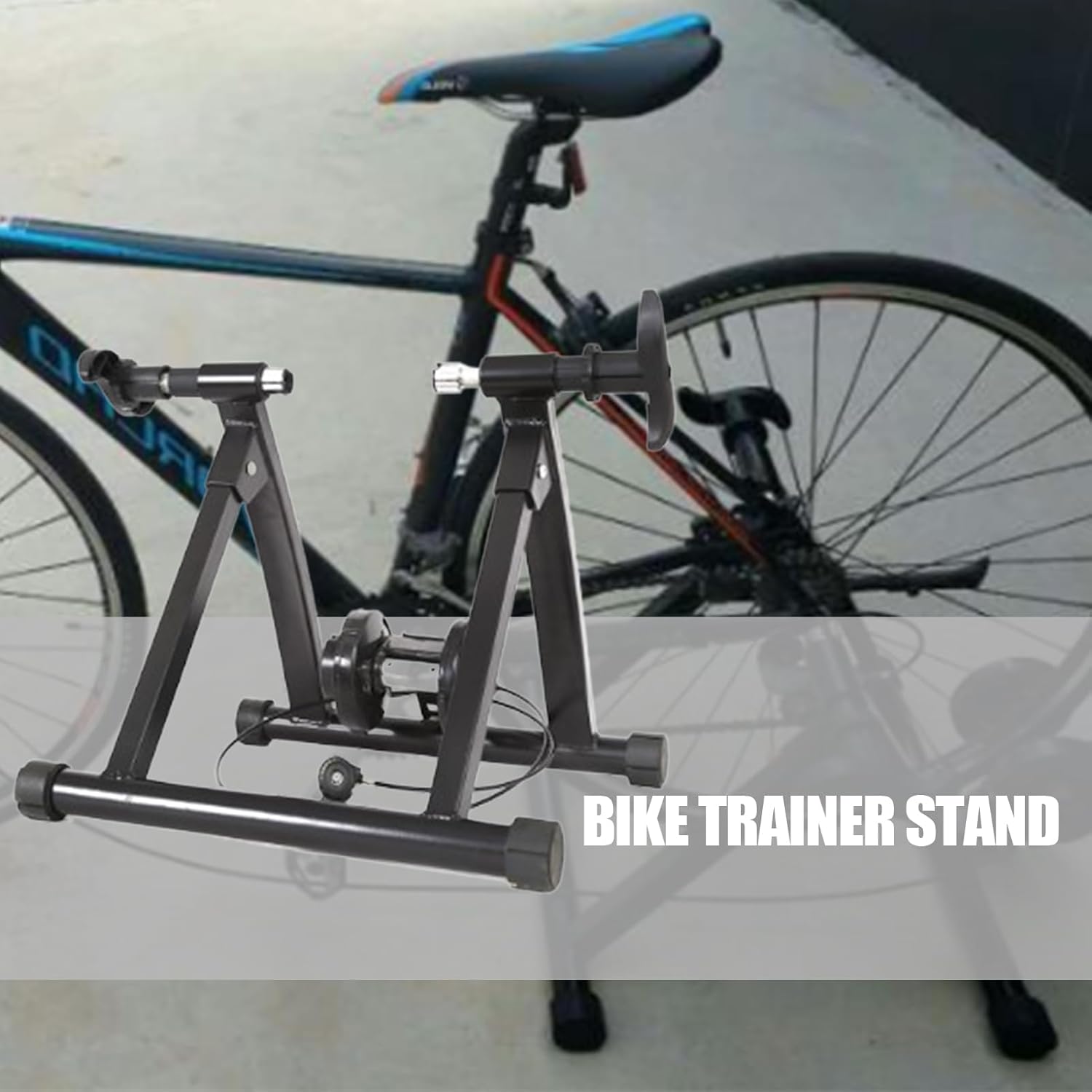 Bike Trainer Stand for Indoor Riding | Magnetic Flywheel Silent Stationary Bike Converter | Folding Portable Stand for All-Season Training Fitness, 1, Black