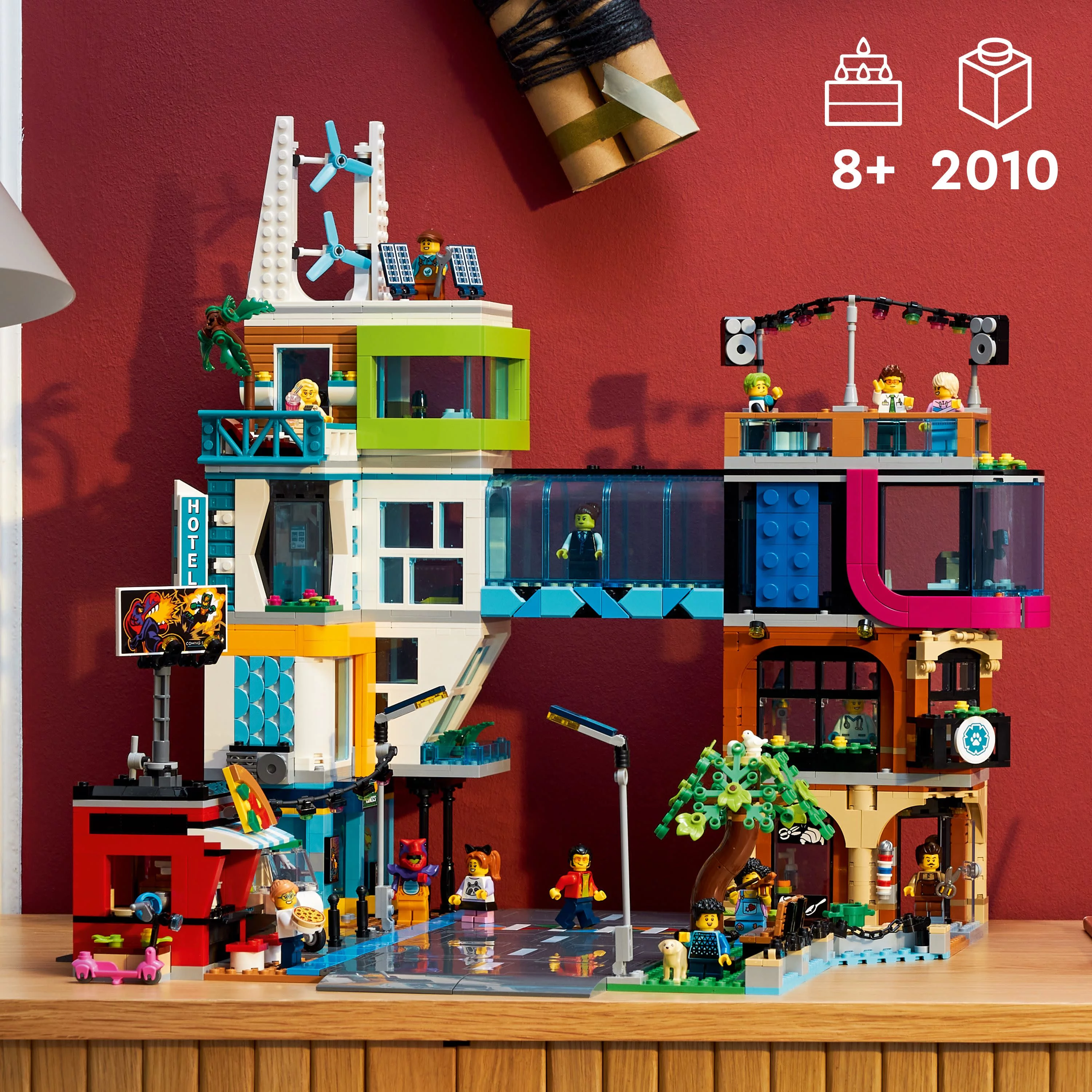 LEGO City Downtown 60380 Building Toy Set, Multi-Feature Playset with Connecting Room Modules, Includes 14 Inspiring Minifigure Characters and a Dog Figure for Imaginative Play, Gift for Kids Ages 8+