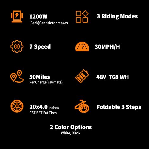 Electric Bike for Adults 30 MPH 750w ebike Peak 1200W 80Nm Max Range 50Miles 48V 768WH Removable Battery Foldable 20''×4.0" Fat Tire Adult Electric Bicycles 7-Speed Dual Disc/Hydraulic Brake E Bikes