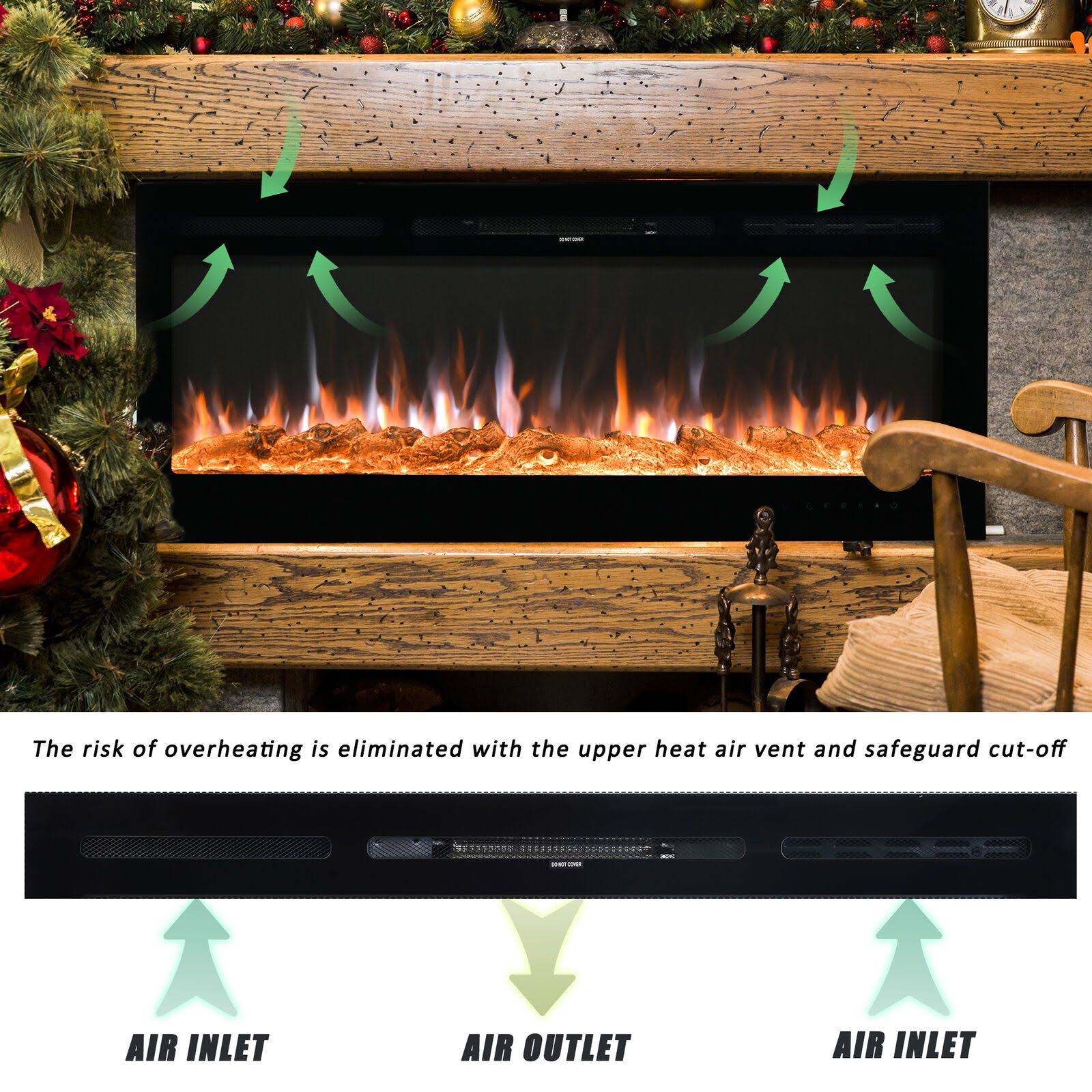 Electric Ultra Thin Wall Mounted Recessed Fireplace - 50-Inch