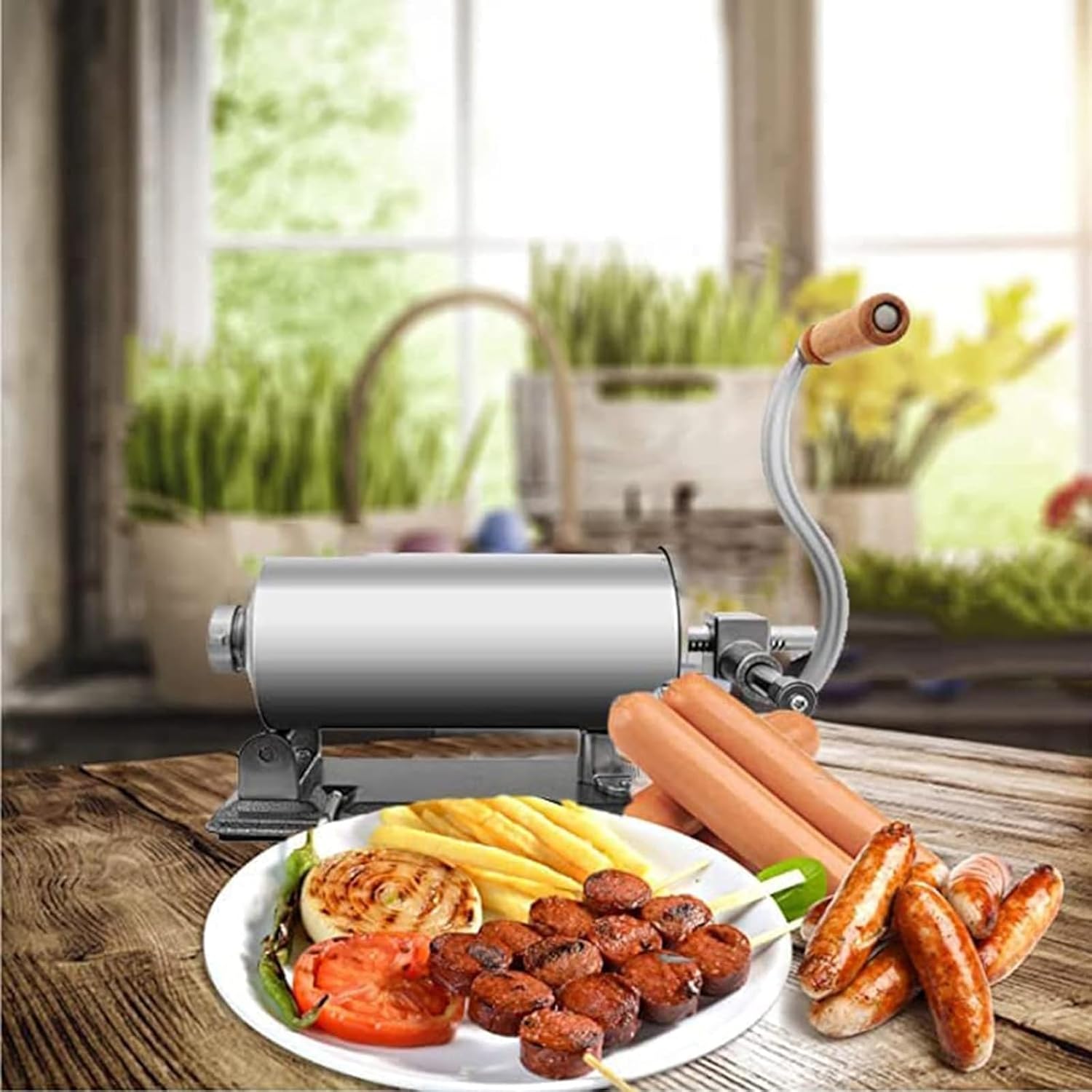 Sausage Stuffer Machine, 6LBS/3L Stainless Steel Horizontal Sausage Stuffer Maker Manual Sausage Filler with 4 Filling Tubes, for Commercial or Home Use