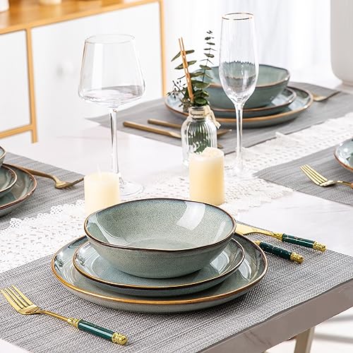AmorArc Ceramic Dinnerware Sets,Handmade Reactive Glaze Plates and Bowls Set,Highly Chip and Crack Resistant | Dishwasher & Microwave Safe,Service for 8 Dishes Set (24pc)